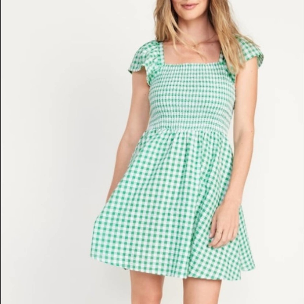 Old Navy Green and White Gingham Mini Dress